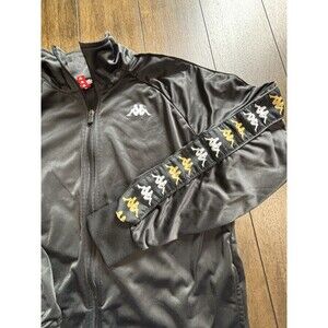 Kappa Banda Track Jacket Mens Large Black Gold White Logo Tape Full Zip